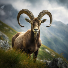 Obraz premium Ibex in its Natural Habitat, Wildlife Photography, Generative AI