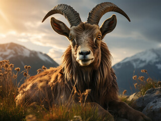 Obraz premium Ibex in its Natural Habitat, Wildlife Photography, Generative AI