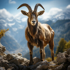 Fototapeta premium Ibex in its Natural Habitat, Wildlife Photography, Generative AI