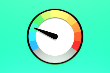 3D illustration close-up  colorful anel of a car, digital bright speedometer in a sporty style on a green isolated background