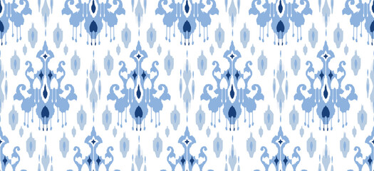 Motif ethnic handmade beautiful Ikat art. Ethnic abstract floral blue background art folk embroidery, Peruvian, Indian, Asia, Moroccan, Turkey, and Uzbek style. Aztec geometric art ornament print.
