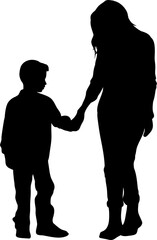 Mother and Son Silhouette Isolated Illustration Vector 