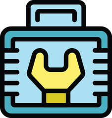 Craft toolbox icon outline vector. Tool kit. Car bag color flat