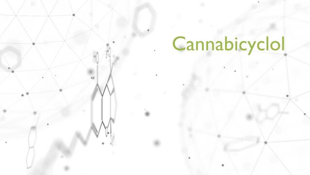 Cannabicyclol or CBL molecular structural chemical formula. Futuristic science backdrop. Pharmacology concept