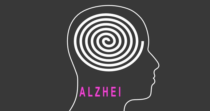 Mental health concept. Human head silhouette with tangled spiral. Alzheimers disease concept