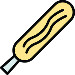 Corn dog dessert icon outline vector. Corndog stick. Korean sauce color flat