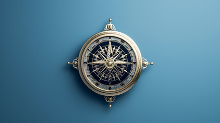  A Compass on a Blue Wooden Background, Navigating Direction and Finding True Bearings