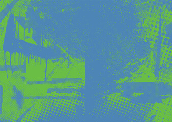 Distressed dotted design element. Duo tone, grunge poster . Modern art .Abstract, grungy composition . Half tone background. Halftone dots texture effect .Contemporary vector. Grange design