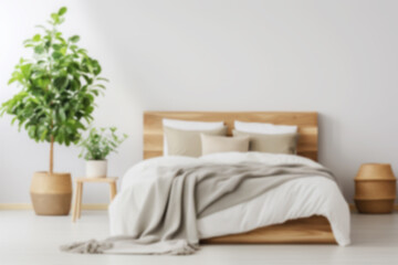 blur background material of bedroom with wooden furniture