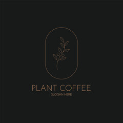 Plant coffee logo design line style, coffee logo label minimalist