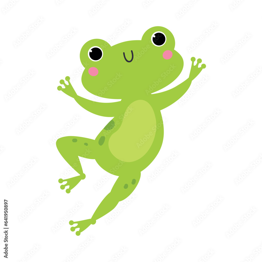 Wall mural Happy Green Frog with Protruding Eyes Hopping and Leaping Vector Illustration