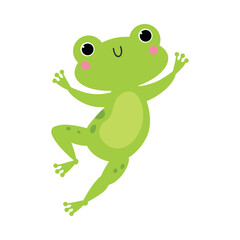 Happy Green Frog with Protruding Eyes Hopping and Leaping Vector Illustration