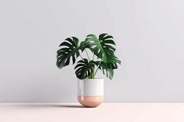 background pot background green rendering isolated leaves white isolated decora Minimal leaf tropical 3d Monstera plant home plant leaf room decor decor houseplant modern white pot monstera minimal - obrazy, fototapety, plakaty