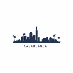 Marocco Casablanca cityscape skyline city panorama vector flat modern logo icon. Maghreb region emblem idea with landmarks and building silhouettes. Isolated Arab town  graphic