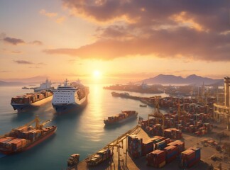 Logistics and transportation of container cargo ships from all over the world