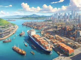 Logistics and transportation of container cargo ships from all over the world