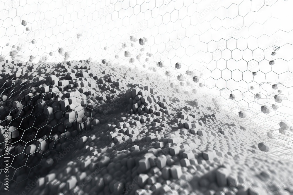 Poster concept art honeycomb contemporary ai connect particles black background concept binary wave abstrac