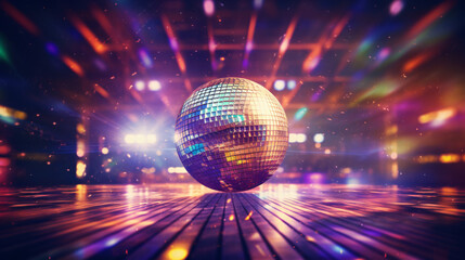 Disco ball with bright rays night party