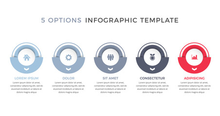 Infographic design template with five parts with place for icons and text, process, workflow template, vector eps10 illustration