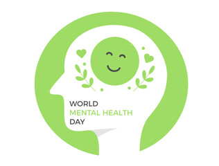 World mental health day concept, human head profile with positive thinking brain, vector eps10 illustration
