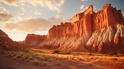 Dramatic rock formations at sunset
