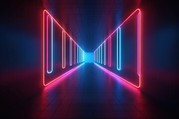 three-dimensional style light room 80's neon tunnel abstract blue illuminated stage corridor light 3d retro space render show ultraviolet empty neon red fashion c