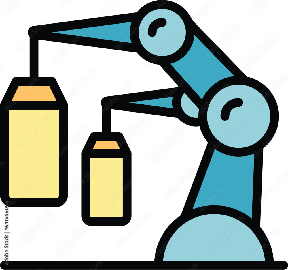 Poster glass production line robot icon outline vector. window factory. making design color flat