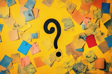 note background yellow doubt idea paper background many-coloured reminders vintage crumpled paper vintage question concept mark marks blue ask colourful question con tickets written yellow abstract
