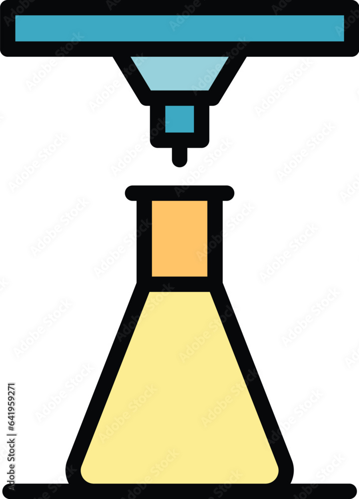Poster flask glass production icon outline vector. mixing design. float process color flat