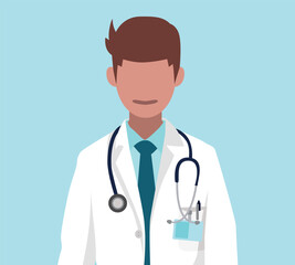 Fototapeta premium A doctor looks at us directly, he wears a stethoscope around his neck.