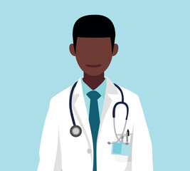 Fototapeta premium A doctor looks at us directly, he wears a stethoscope around his neck.