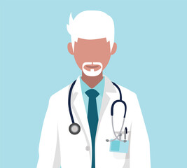 Fototapeta premium A doctor looks at us directly, he wears a stethoscope around his neck.
