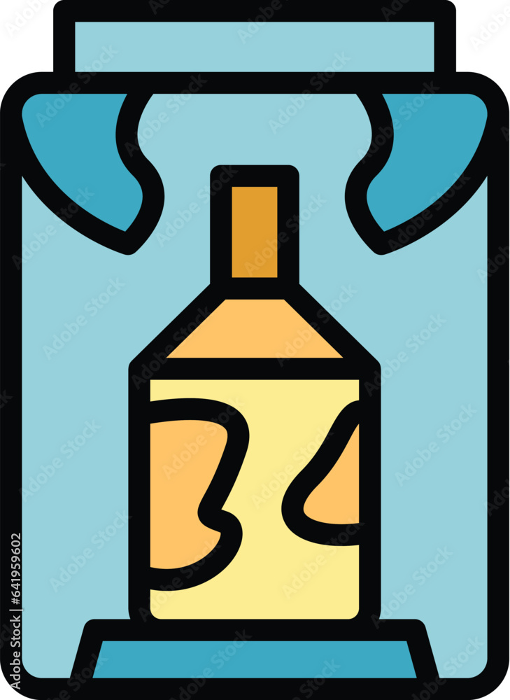 Poster float bottle glass icon outline vector. factory production. making process color flat