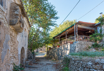 Street in the old Perithia village in Corfu, Greece