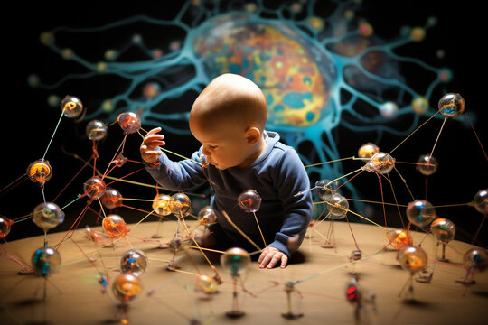 Science and medicine concept. Toddler, child brain and mind development abstract illustration. Generative AI