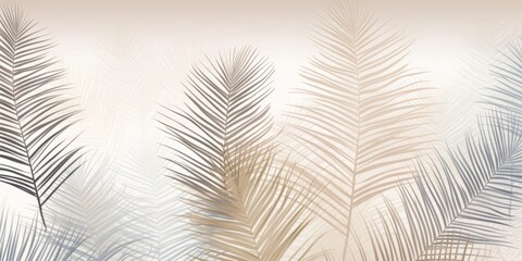 Tropical palm leaves. Beige leaves on a light background. Mural, Wallpaper for internal printing, Generative AI - obrazy, fototapety, plakaty