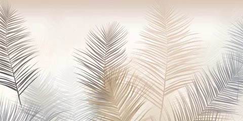 Fotobehang Tropical palm leaves. Beige leaves on a light background. Mural, Wallpaper for internal printing, Generative AI © Visual Wonders