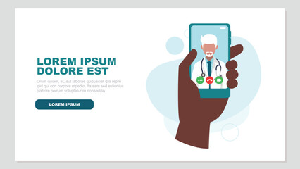 A doctor looks at us directly, he wears a stethoscope around his neck on a smartphone screen