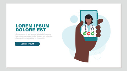 A doctor looks at us directly, she wears a stethoscope around her neck on a smartphone screen