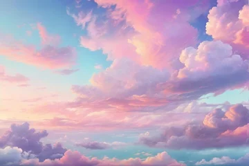 Deurstickers Pastel Sky Background, Dreamy Sky Background, Pastel Sky Wallpaper, Fantasy Sky Background, Glowing Sky Background, AI Generative © Forhadx5