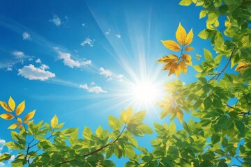 Sunny Sky Background, Sunny Day Background, Sun Wallpaper, Sunny Sky Landscape, Blue Sky Background, Summer Sky Background, AI Generative