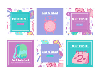 Back to school social media banners template. Social media post with hand drawn element vector illustration 