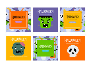 Halloween social media banners template. Social media post with hand drawn element vector illustration 