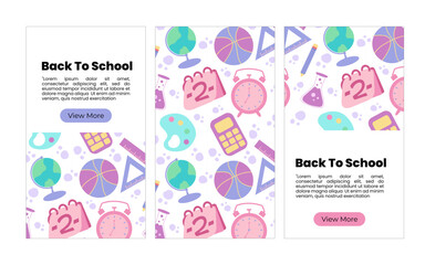 Back to school social media banners template. Poster, cover,  with hand drawn school supply element vector illustration 