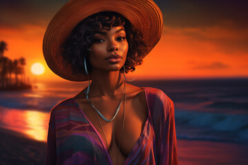  African Woman with 2d potrait posing during sunset