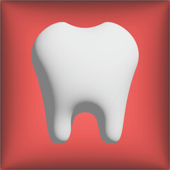 White single tooth in 3D style photo dental concept.