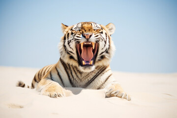 Fototapeta premium Tiger resting on the beach nature view