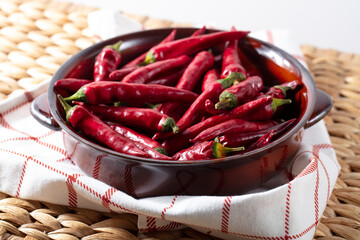 Ceramic Baking Dish Filled with Homegrown Red Chili Pepper