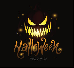 Halloween night scene banner with pumpkin Lantern and text design 