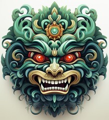 Colorful spooky monster head isolated on plain background